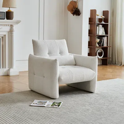 Streamdale Furniture Streamdale Modern Tufted Accent Chair With Velvet Upholstery And Lumbar Pillow In White