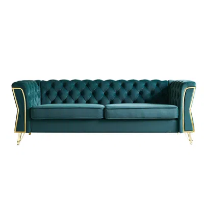 Streamdale Furniture Streamdale Modern Tufted Velvet Sofa 87.4 Inch For Living Room Green Color