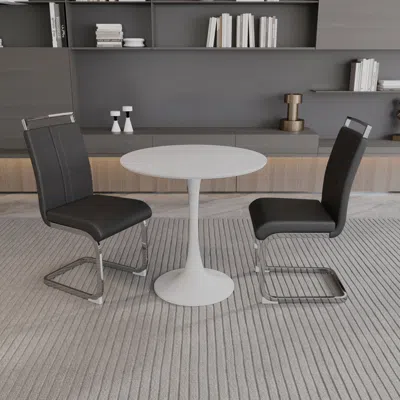 Streamdale Furniture Streamdale Modern Tulip Dining Table With 2 Pu Leather Dining Chairs