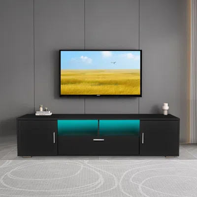 Streamdale Furniture Streamdale Modern Tv Stand With Led Lights Entertainment Center Tv Cabinet With Storage For Up To 75 In Black