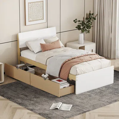 Streamdale Furniture Streamdale Modern Twin Bed Frame With High Gloss White And Oak Finish