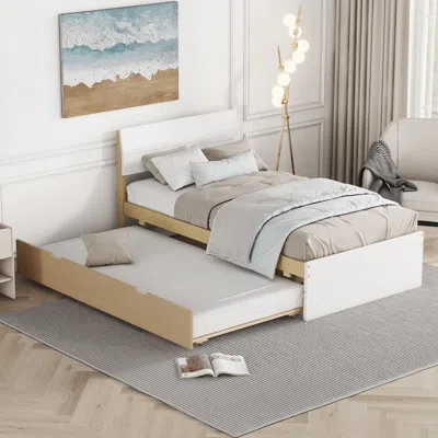 Streamdale Furniture Streamdale Modern Twin Bed Frame With Trundle For White High Gloss Headboard