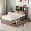 Streamdale Furniture Streamdale Modern Twin Size Bed Frame With Built-in Usb Port On Bookcase Headboard And 2 Drawers For