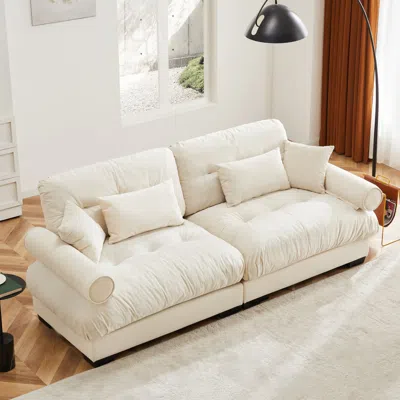 Streamdale Furniture Streamdale Modern Two-seater Velvet Sofa With Pillows, Cream