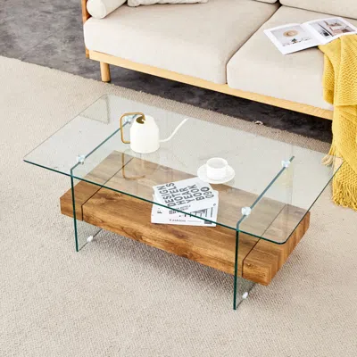 Streamdale Furniture Streamdale Modern Two-tier Coffee Table - Glass & Wood Texture