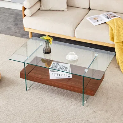 Streamdale Furniture Streamdale Modern Two-tier Coffee Table - Glass & Wood Texture
