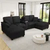 Streamdale Furniture Streamdale Modern U-shaped Corduroy Sofa With Storage, Cup Holders & Usb Ports, Black
