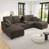 Streamdale Furniture Streamdale Modern U-shaped Corduroy Sofa With Storage, Cup Holders & Usb Ports, Black