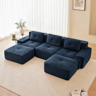 Streamdale Furniture Streamdale Modern U-shaped Modular Sectional Sofa, Corduroy Fabric, Blue