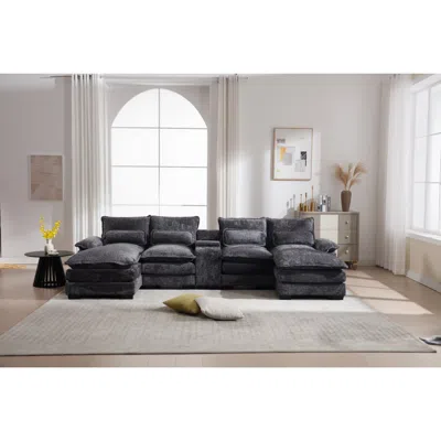 Streamdale Furniture Streamdale Modern U-shaped Sofa With Console, Cupholders & Usb, Gray
