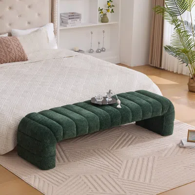 Streamdale Furniture Streamdale Modern Upholstered Bed Bench, Chenille Ottoman, Green