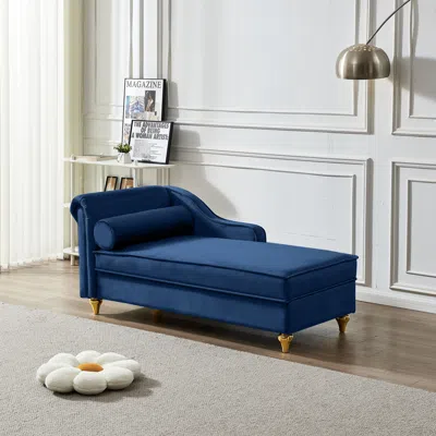 Streamdale Furniture Streamdale Modern Upholstery Chaise Lounge Chair With Storage Velvet (khaki) In Blue