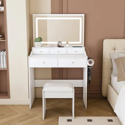 Streamdale Furniture Streamdale Modern Vanity Desk With Lighted Mirror & Outlet