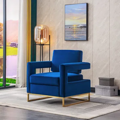 Streamdale Furniture Streamdale Modern Velvet Accent Chair, Elegant Armchair With Stainless Steel Base In Blue