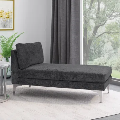 Streamdale Furniture Streamdale Modern Velvet Chaise Lounge With Plush Backrest Pillow In Gray