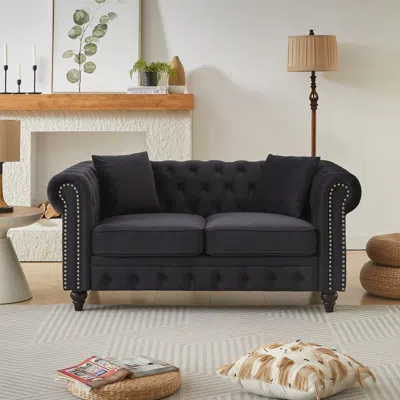 Streamdale Furniture Streamdale Modern Velvet Chesterfield Sofa With Nailhead Arms In Blue