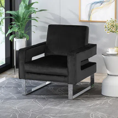 Streamdale Furniture Streamdale Modern Velvet Club Chair With Geometric Accents And Stainless Steel Legs In Black