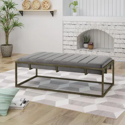 Streamdale Furniture Streamdale Modern Velvet Fabric Ottoman Bench With Pleating And Metal Frame