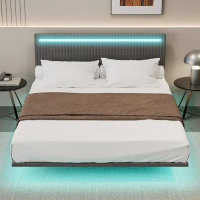 Streamdale Furniture Streamdale Modern Velvet Floating Bed Frame With Led Lights, Full Size