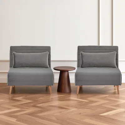 Streamdale Furniture Streamdale Modern Velvet Foldable Sofa Bed Set, Grey In Gray