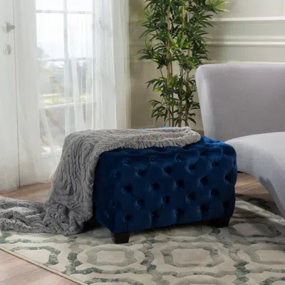Streamdale Furniture Streamdale Modern Velvet Glam Ottoman With Diamond Stitching In Blue