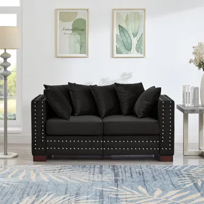Streamdale Furniture Streamdale Modern Velvet Loveseat Sofa - Black