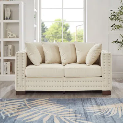 Streamdale Furniture Streamdale Modern Velvet Loveseat With Silver Nails - Apricot In Neutral
