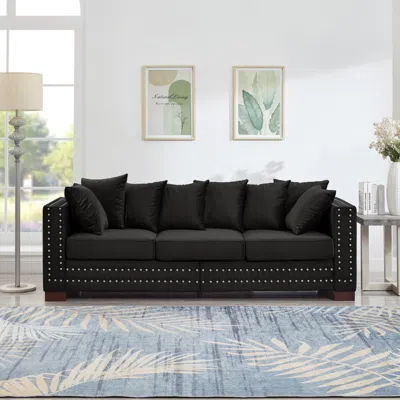 Streamdale Furniture Streamdale Modern Velvet Sofa - Silver Nails, Square Armrest - Black