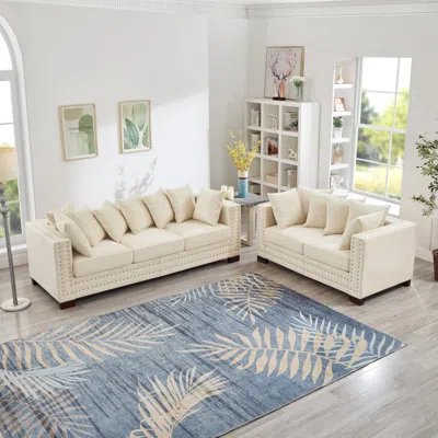 Streamdale Furniture Streamdale Modern Velvet Sofa 2+3 Seater, Silver Nail Trim, Apricot