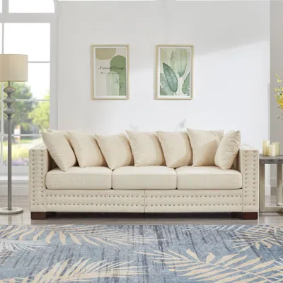 Streamdale Furniture Streamdale Modern Velvet Sofa With Silver Nails - Apricot In Nude