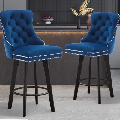 Streamdale Furniture Streamdale Modern Velvet Swivel Bar Stools With Rivet Trim And Pull Ring