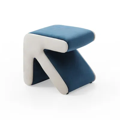 Streamdale Furniture Streamdale Modern Velvet Upholstered Stool & Coffee Table, Blue+beige