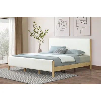 Streamdale Furniture Streamdale Modern White Boucle Upholstered Bed With Rubberwood Legs, King, White