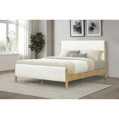 Streamdale Furniture Streamdale Modern White Boucle Upholstered Bed With Rubberwood Legs, Queen, White In Brown