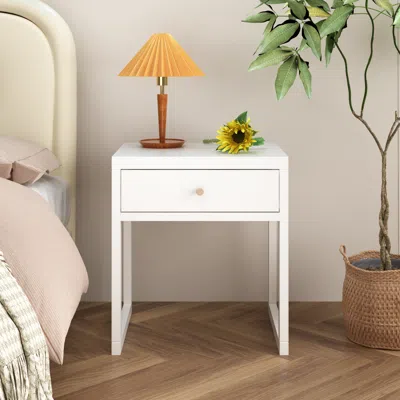 Streamdale Furniture Streamdale Modern White Nightstand With Drawer & Wood Knob
