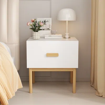 Streamdale Furniture Streamdale Modern White Nightstand With Drawer & Wood Legs