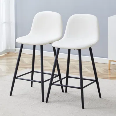 Streamdale Furniture Streamdale Modern White Pu Bar Chairs (set Of 2)
