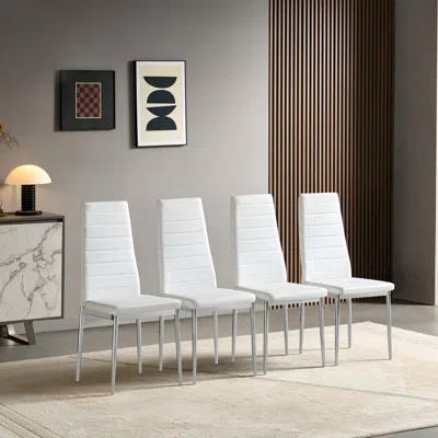Streamdale Furniture Streamdale Modern White Pu Leather Dining Chair Set Of 4