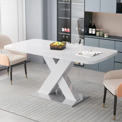 Streamdale Furniture Streamdale Modern White Square Dining Table With X-base