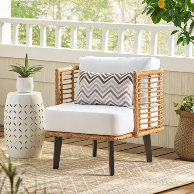 Streamdale Furniture Streamdale Modern Wicker And Acacia Wood Outdoor Chair With Cushions