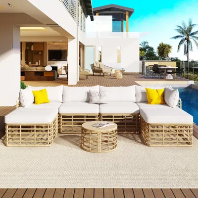 Streamdale Furniture Streamdale Modern Wicker Sofa Set With Hollow Woven Design And Modular Flexibility