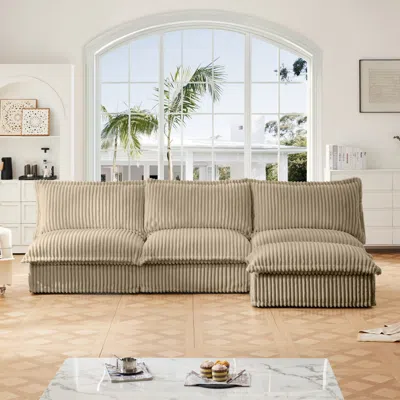 Streamdale Furniture Streamdale Modular Armless Sectional Sofa Couch, Camel Corduroy In Brown