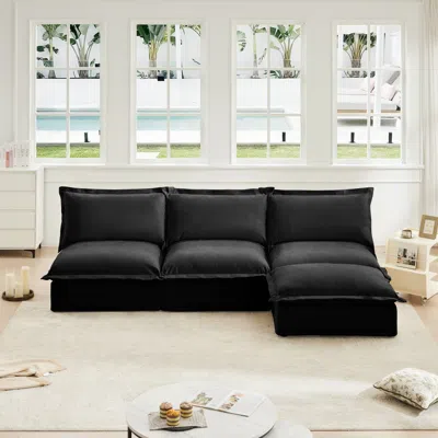 Streamdale Furniture Streamdale Modular Armless Sectional Sofa Couch With Ottoman - Black