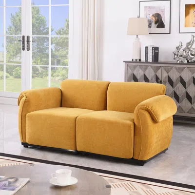 Streamdale Furniture Streamdale Modular Chenille Sofa With Iron Frame, Yellow, 68.5" L In Orange
