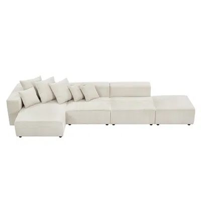 Streamdale Furniture Streamdale Modular Corduroy Sectional Sofa Set In Neutral