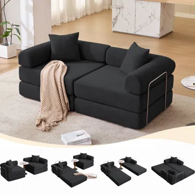 Streamdale Furniture Streamdale Modular Couch Sofa Bed For Apartment, Convertible Sofa Bed, Black Corduroy