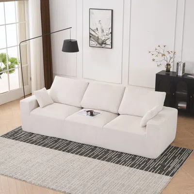 Streamdale Furniture Streamdale Modular L-shape Sofa: Wide Seat, Usb Charger, Ottoman, Chenille In White