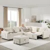 Streamdale Furniture Streamdale Modular Sectional Sofa Bed: Flip Table, Lamp, Ports, Ottoman, Tufted, 6 Pillows