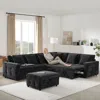 Streamdale Furniture Streamdale Modular Sectional Sofa Bed: Flip Table, Lamp, Ports, Ottoman, Tufted, 6 Pillows
