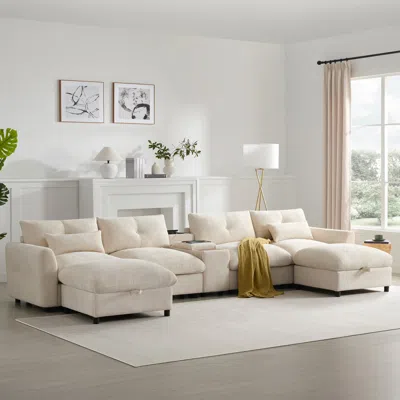 Streamdale Furniture Streamdale Modular Sectional Sofa W/ Ottoman, Console, Usb Charger